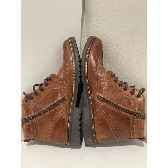 STEVE MADDEN MENS WESTERN CONGNAC LEATHER ANKLE BOOTS BRONW SIZE 9 - Picture 6 of 10